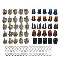 ราคา 75 Potentiometers B5K B10K B20K B50K B100K โอห์ม Knurled Shaft Single Linear Rotary Cone Volume Control Potentiometer Kit (29155441346)
