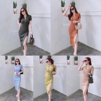ราคา MesubShopเดรสยาว เดรสไหมพรม เนื้อผ้าพรีเมี่ยมทอลายผ้าร่อง คอปกวีเว้านิสๆ แขนสั้น ยาวเลยเข่าผ่าหน้า เดรสยาวเลยเข่า (13002442426)
