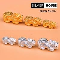 ราคา ปี่เซียะเงินแท้ Pixiu เงินแท้ชุบทอง ลายหยินหยาง ตัวร้อยปี่เซียะเงินแท้ เงินแท้ 99.9% (25608635496)
