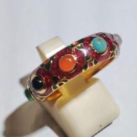 ราคา แหวนพิรอดนพเก้า เงินแท้92.5 ชุบทอง ประดับพลอยแท้ลงยางานเก่าสะสม size53 (57152535340)