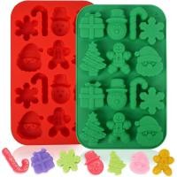 ราคา 2PCS คริสต์มาสแม่พิมพ์ซิลิโคน,ช็อกโกแลต Candy Moulds,3D Xmas Tree Snowflake Cane Gingerbread Man Snowman Santa Claus รูปร่างแม่พิมพ์ Candy สําหรับช็อกโกแลต Gummy สบู่ (สีแดงและสีเขียว) (47301903496)