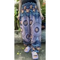 ราคา กางเกงขายาวผู้หญิงแฟชั่น กางเกงช้างขายาว ชายหญิง เอวสม็อค ขาจั้ม (26858870702)