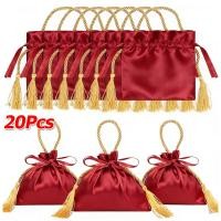 ราคา 5/10/20ชิ้นจีนโชคดีผ้าไหมสีแดง เชือกรูด กระเป๋า/แต่งงานลูกอมบรรจุถุงเก็บ (45654155225)