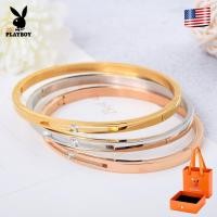 ราคา PLAYBOY 917 'กําไลข้อมือสเตนเลส'แต่งเพทายปรับได้ แฟชั้น'เพชรแท้ เครื่องประดับ (47551231854)