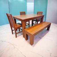 ราคา โต๊ะอาหารไม้สักทองเก้าอี้สามตัวมานั่งยาวหนึ่งตัว(ส่งฟรี)￼ (41555377884)