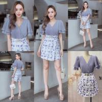 ราคา ป้าย Mariyaจั้มสูทกางเกงกระโปรงลายดอก เสื้ออัดพลีทคอวีแขนระบายๆ2ชั้นแต่งเข็มขัดเก๋ๆสวยลุคไฮโซใส่ออกงาน (23300967510)