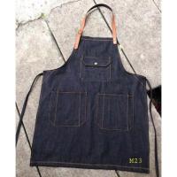 ราคา ผ้ากันเปื้อนยีนส์ สียีนส์เข้มรุ่นM23 สไตล์สายหนังคล้องคอพร้อมสายยีนส์ผูกเอวเข้ารูป (2631128522)