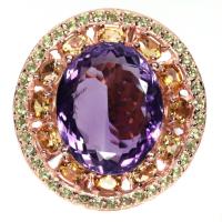 ราคา แหวนพลอยแท้ อเมทิสต์ 15 x 19 mm. ล้อม ซิทริน และ เพอริดอท เงินแท้ 925 ชุบนาค (rose gold) ไซร์แหวน 8 (24190131537)