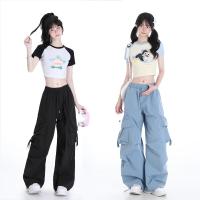 ราคา Bellaกางเกงคาร์โก้ ญสีดำเอวสูงเก็บหน้าท้องสไตล์เกาหลีกางเกงขากระบอก สีฟ้ากางเกงช้าง หญิง (20684385363)