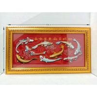 ราคา ภาพมงคล กรอบรูมงคลปลาคาร์ฟมั่งมี ขนาดใหญ่กว้าง 34 cm ยาว 62cmพร้อมกรอบไม้โพลีสีทอง กรอบรูปมงคล กรอบรูปมงคลปลาคาร์ฟมั่งมี (8392917596)