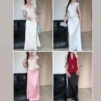 ราคา กระโปรงผ้าซาตินเนื้อนิ่ม | กระโปรงผ้าไหมคุณภาพสูงทรงหางปลาบานนิดๆ(ยาว95ซม.) (56902689898)