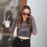 ราคา ส่งต่อเสื้อครอปซีทรู crop top เสื้อครอปซีทรู พิมพ์ลาย สไตล์Y2K (22351147897)