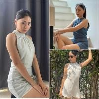 ราคา ชุดจั๊มสูทคล้องคอ ขาสั้น แขนกุด ซิปหลัง ครบไซส์S M L งานตัดเอง (25461751335)