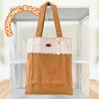 ราคา กระเป๋าผ้าฝ้ายสะพายข้าง สไตล์มินิมอล สีน้ำตาลลูกไม้ขาว Fabric Bags - ร้าน Harmonic Bags (24605989150)