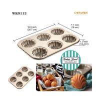 ราคา พิมพ์ CHEFMADE รหัส WK9113 พิมพ์ madeleine 6 หลุมเคลือบเทฟลอนสีทอง (8616077702)