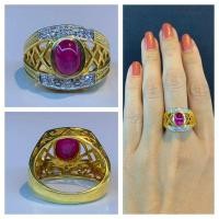 ราคา แหวนทอง "ทับทิมล้อมเพชร" ทองแท้100% เพชรแท้ 100% (24710907480)