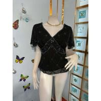 ราคา เสื้อแขนสั้นผ้าซีทรูสีดำปักปล้องวิ้งๆทั้งตัว (43077173445)