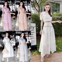 ราคา ชุดเซท เสื้อคอจีน แขนสั้น + กระโปรงยาว ชุดลูกไม้ ชุดทำบุญ งานบวช เสื้อผ้าแฟชั่น ชุดลูกไม้ ทรงเรียบหรู 6139 (6309755135)