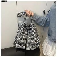 ราคา ไซเรน กระเป๋าโท้ท,กระเป๋าสะพายหูรูดใบบัว,พิมพ์ลายลายสก๊อตลําลองความจุขนาดใหญ่กระเป๋าสะพายข้างสาว (57851235527)