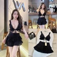 ราคา Set เสื้อสายเดี่ยวลูกไม้ผ้าฉลุแต่งสายผูกด้านหน้า ด้านหลังยืดได้+กระโปรงลูกไม้ฉลุแต่งโบว์ด้านหน้า เป็นงานซิป ซับในกางเกง (43812133061)