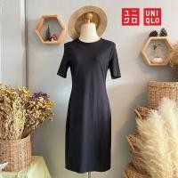 ราคา เดรสทำงาน Uniqlo มือสอง คุณภาพญี่ปุ่นแท้% Size S แขนสั้น คอกลม สีดำสนิท ผ้านิ่มยืด (Lot 6) (15228855476)