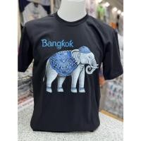 ราคา Colour T-shirt เสื้อยืดประเทศไทย ลายช้างไทย กากเพชรสีน้ำเงิน Bangkok เสื้อดำผ้าคอตตอน100% Made in Thailand (40808435498)