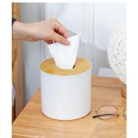 ราคา GOMEกล่องทิชชู่พลาสติกกลมฝาไม้ รุ่น TB001 ขนาด 13×13×13ซม. สีขาว (25157695575)