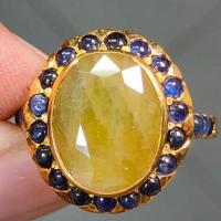 ราคา รหัส 2031 แหวนเงินแท้ชุบทองประดับบุษราคัมล้อมด้วยไพลิน แบบ "พวงเพชร" (23690060855)