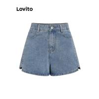 ราคา ส่งต่อ Lovito กางเกงยีนส์ขาสั้น ม้วนขึ้น แต่งกระเป๋า แบบผ่า สีพื้น สไตล์ลำลอง L68ED114 (หลากสี) (28354903034)