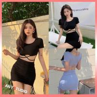 ราคา ชุดเดรสคอกลม เดรสแขนสั้นเว้าเอวดีไซต์เก๋สวยเซ็กซี่มีเสน่ห์  เดรสกระโปรงสั้น เดรสรัดรูป งานจับจีบ (15414196646)