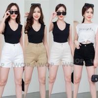 ราคา กางเกงยีนส์ขาสั้น เอวสูง ปลายขาพับเบิ้ล ผ้าไม่ยืด #WW869 (28262969791)