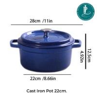 ราคา Cast Iron Pot/ Cast Iron Stew Pot Cast Iron Soup Pot With Lid เหล็กหล่อสีน้ำเงิน ด้านในสีดำ 22cm. (42261714222)