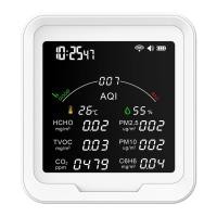 ราคา เครื่องวัดคุณภาพอากาศแบบพกพา HCHO/TVOC/CO2/PM2.5/PM10/AQI/C6H6 อุณหภูมิและความชื้นเครื่องทดสอบ 4.8 นิ้วหน้าจอขนาดใหญ่เครื่องตรวจจับคาร์บอนไดออกไซด์พร้อมจอแสดงผลเวลาและฟังก์ชั่นนาฬิกาปลุก (27065510026)