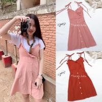 ราคา เดรสสายเดี่ยวผูกไหล่กระดุมหน้า ผ้าลินิน (9986687004)
