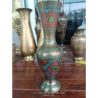 ราคา แจกันทองเหลืองเก่าแกะลายลงสี (18546993141)