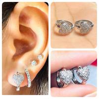 ราคา ❤️ราคา1คู่❤️ต่างหูห่วงหัวใจฝังเพชรรัสเซียสวยงามใส่ติดหูขนาด 8x9mm. (25710332061)