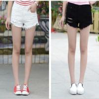 ราคา [LIQUIDATION]กางเกงยีนส์ขาสั้นเอวสูงผู้หญิง กางเกงยีนส์ขาสั้นขาดๆ (41577638662)