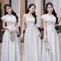 ราคา ร้านโค้ดคุ้ม Ticha เดรสสีขาว+เสื้อคลุมไหล่สองชั้น ใส่ออกงาน ดินเนอร์ งานบุญ งานบวช แฟนนาค (44051726543)