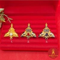 ราคา จี้ตัวคั่น หัวสร้อย ขนาด 4x3.5 cm จี้พระราหูอมจันทร์ฝังพลอยขาว ดำ-โกเมน, ดำ-แซฟไฟร์ ชุบทอง อุปกรณ์ diy #สายมู #แก้ปีชง (25840368197)