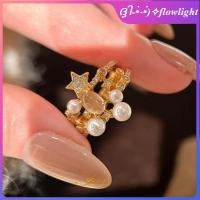 ราคา แหวนเพชรและมุกชุบทองหรูหรา ดีไซน์ดาว สไตล์แฟชั่น (44377327370)