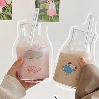 ราคา สไตล์เกาหลีสไตล์อินลูกแมวบล็อกเกอร์แก้วสไตล์เดียวกันที่เรียบง่ายถ้วยน้ำถ้วยนมถ้วยกาแฟชงเย็นขวดแก้ว (28406115349)