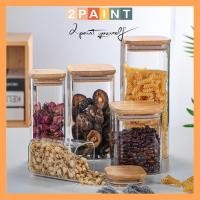 ราคา โหลแก้วฝาไม้ โถใส่เครื่องเทศฝาสี่เหลี่ยมตกแต่ง ความจุ 200มล-1000มล 2สี ที9 (24046440637)