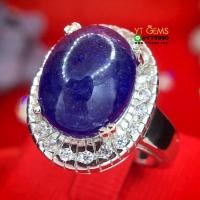 ราคา แหวนไพลิน ล้อมเพชร แหวนเงินแท้ ชุบทองคำขาว พลอยไพลินแท้ YTG-862 (5957658701)