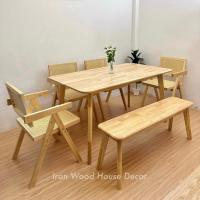 ราคา Iron Wood House ส่งฟรี✨ INDY TABLE + SUPHA CHAIR ชุดโต๊ะอาหารไม้ยางพารา 4-8 ที่นั่ง เก้าอี้หวาย (26062894732)