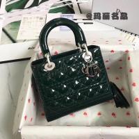ราคา DIOR [5 Grids-Patent Leather Silver Buckle Diana Bag] Dark Green Lady Concubine Bag CD Cannage Rattan Checked Handbag Messenger Bag (45304451048)