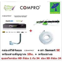 ราคา Mastersat กล่องทีวีดิจิตอล Compro+เสา5E พร้อมสายสัญญาณ 10เมตร +พร้อมขางอ เสาอากาศทีวีดิจิตอล (16804923614)