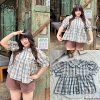 ราคา WP เสื้อคอบัวแขนตุ๊กตา ลายสก็อตตาราง ทรงน่ารัก ไซส์ใหญ่ สาวอวบ (41961416477)