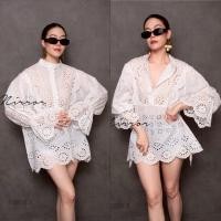 ราคา เสื้อลูกไม้ฉลุลายดอกไม้ 50808.2 ดีไซน์คอจีนติดกระดุม Mirrorsister (42721613631)