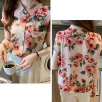 ราคา เสื้อเชิ้ตผ้าชีฟองแขนสั้นลายดอกไม้แฟชั่น (26079653812)