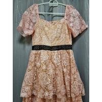 ราคา เดรสลูกไม้ ระบายชั้นๆ สีชมพู (22042995168)